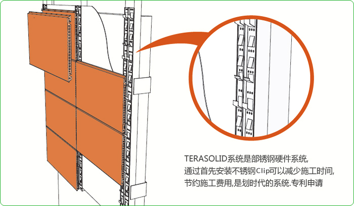 벽산TERASOLID系统是不锈钢硬件系统，通过首先安装不锈钢Flip可以减少施工时间，节约施工费用，是划时代的系统。 (专利申请 中)